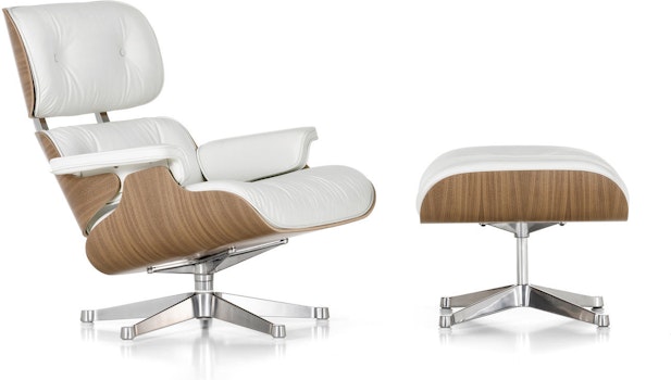 `Vitra - White Lounge Chair & Ottoman - 1
