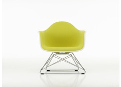 LAR Eames Plastic Armchair mit Vollpolster - Gestell basic dark - Sitzschale pebble - Bezug Hopsak gelb/elfenbein - Keder schwarz - Gleiter Hartboden