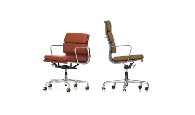 Vitra - EA 219 Soft Pad Chair, Gestell poliert, Rollen weich für Hartböden - Vitra Leder 66 nero - 1