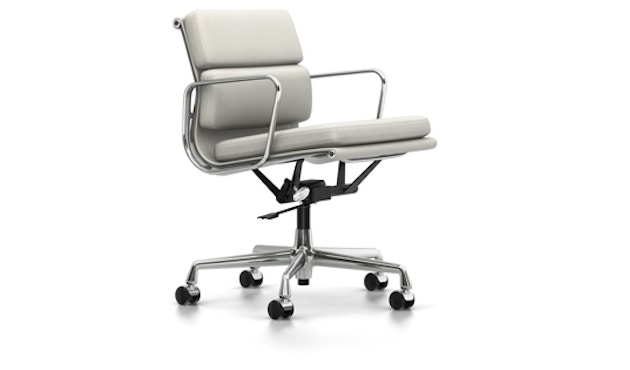Vitra - EA 217 Soft Pad Chair, Gestell poliert, Rollen weich für Hartböden Soft Pad Chair - Vitra Leder 72 snow - 1