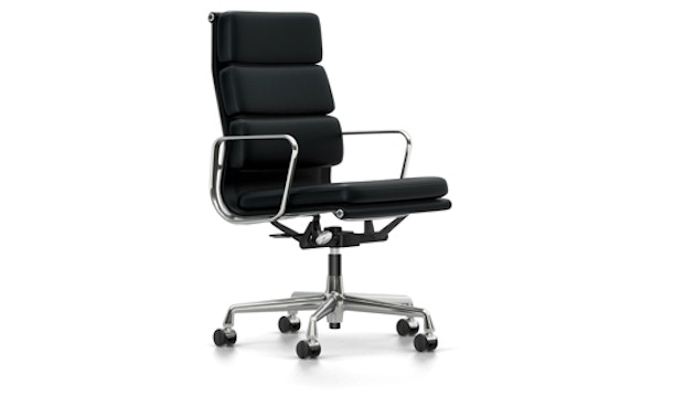 Vitra - EA 219 Soft Pad Chair, Gestell poliert, Rollen weich für Hartböden - Vitra Leder 66 nero - 0