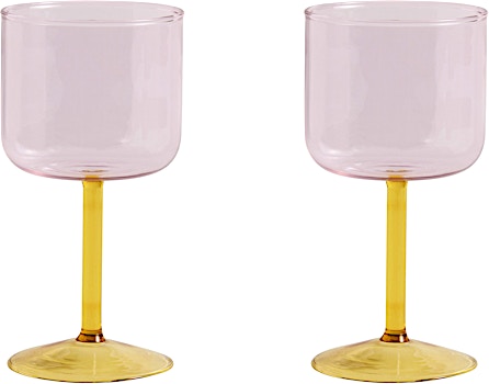 HAY - Tint wijnglazen set van 2 - roze/geel - 1