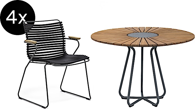 HOUE - Set 4x Click chaise à accoudoirs avec dossier bas noir + table Circle 110cm - 1