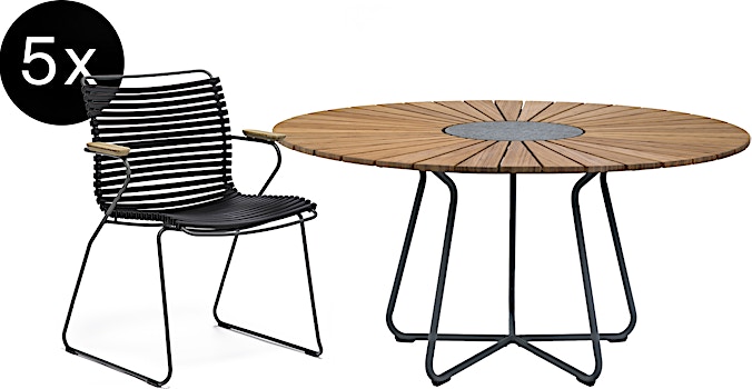 HOUE - Bundle 5x Click chaise à accoudoirs avec dossier bas noir + table Circle 150cm - 1