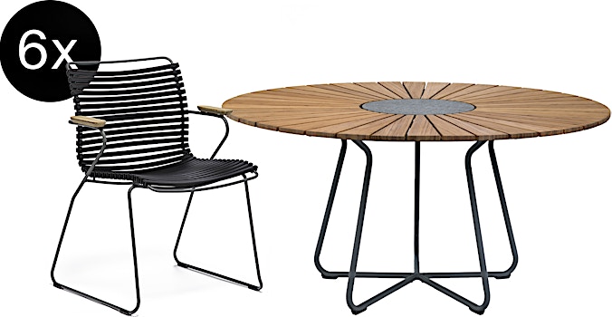 HOUE - Set 6x Click chaise à accoudoirs avec dossier bas noir + table Circle 150cm - 1