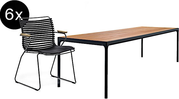 HOUE - Set 6x Click chaise à accoudoirs avec dossier bas noir + Four table 210cm noir - 1