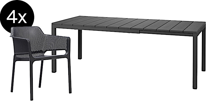 Nardi - Bundle Table à rallonges Rio DurelTOP 140 cm + 4x Net Chaise à accoudoirs anthracite - 1