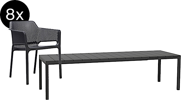 Nardi - Bundle Rio Table à rallonges DurelTOP 210 cm + 8x Net Chaise à accoudoirs anthracite - 1
